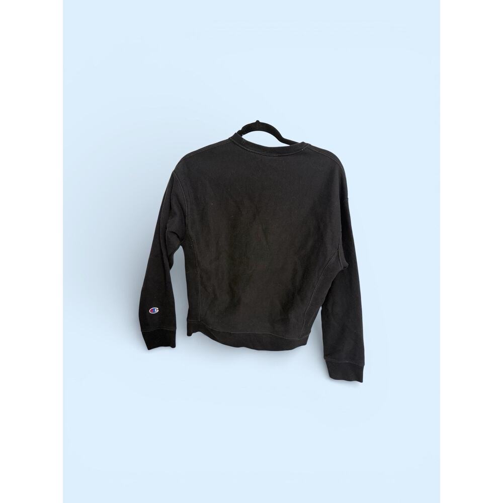 Champion Reverse Weave Black Sweatshirt Crew Neck Logo women’ Medium - Picture 2 of 5